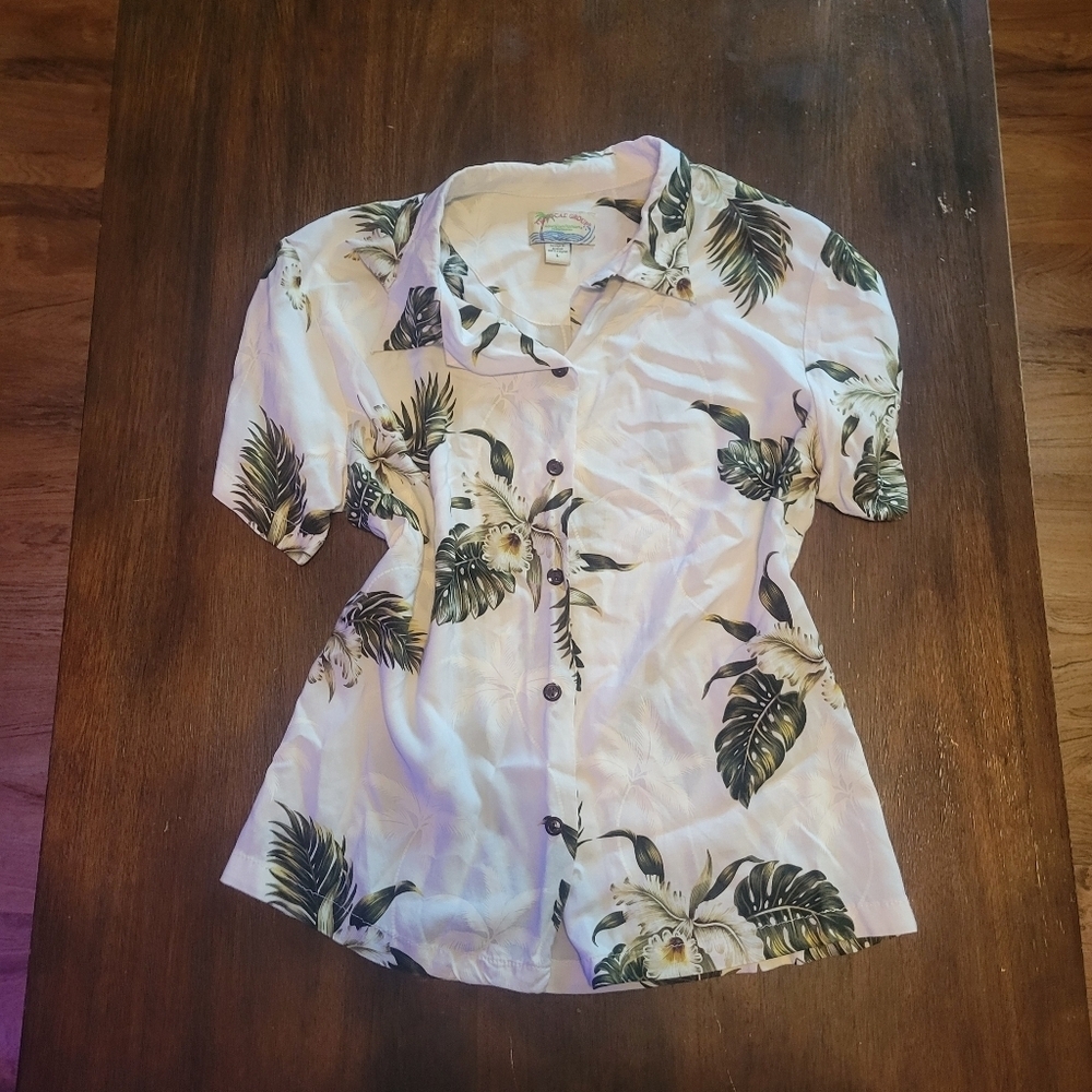 Vintage Tropical Group Womens Large Button Up Blouse Aloha Hawaii Rayon - Picture 2 of 6